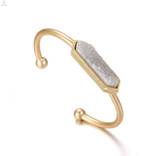 Bracelet en acier inoxydable barre de Quartz manchette pierre naturelle Druzy Bracelet